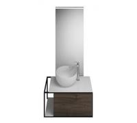 burgbad Junit Set Set Lavabo en fonte minérale avec meuble sous-lavabo, version gauche, miroir éclairé SFLG076 inclus, largeur : 765mm, SFLG076LF3152G0175, Couleur: Décor de châtaigne Truffe / Décor d