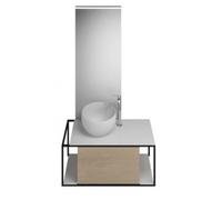 burgbad Junit Set Set Lavabo en fonte minérale avec meuble sous-lavabo, version gauche, miroir éclairé SFLG090 inclus, largeur : 900mm, SFLG090LF3150G0175, Couleur: Décor Chêne Cachemire / Décor Chêne