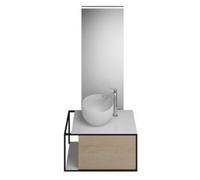 burgbad Junit Set Set Lavabo en fonte minérale avec meuble sous-lavabo, version gauche, miroir éclairé SFLG076 inclus, largeur : 765mm, SFLG076LF3150G0175, Couleur: Décor Chêne Cachemire / Décor Chêne