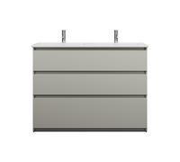 burgbad Lin20 double lavabo en céramique Blanc brillant avec meuble sous-lavabo, 3 tiroirs, 1230x495x912mm, SGHM123F5352C0001, Couleur: Gris basalte mat avec chant laser