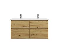 burgbad Lin20 double lavabo en céramique Blanc brillant avec meuble sous-lavabo, 4 tiroirs, 1230x495x622mm, SGHN123F5353C0001, Couleur: Décor chêne Urban