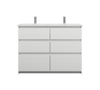 burgbad Lin20 double lavabo en céramique Blanc brillant avec meuble sous-lavabo, 6 tiroirs, 1230x495x912mm, SGHO123F5363C0001, Couleur: Blanc brillant