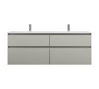 burgbad Lin20 double lavabo en fonte minérale blanc brillant avec meuble sous-lavabo, 4 tiroirs parallèles, 1620x495x612mm, SGIB162F5352C0001, Couleur: Gris basalte mat avec chant laser