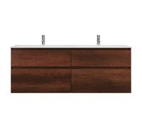 burgbad Lin20 double lavabo en fonte minérale blanc brillant avec meuble sous-lavabo, 4 tiroirs parallèles, 1620x495x612mm, SGIB162F5359C0001, Couleur: Décor chêne rouille