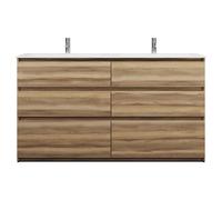 burgbad Lin20 double lavabo en fonte minérale blanc brillant avec meuble sous-lavabo, 6 tiroirs parallèles, 1620x495x902mm, SGIC162F5357C0001, Couleur: Cendres Dekor Cappuccino