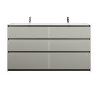 burgbad Lin20 double lavabo en fonte minérale blanc brillant avec meuble sous-lavabo, 6 tiroirs parallèles, 1620x495x902mm, SGIC162F5352C0001, Couleur: Gris basalte mat avec chant laser