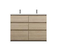 burgbad Lin20 double lavabo en fonte minérale blanc mat avec meuble sous-lavabo, 6 tiroirs parallèles, 1220x495x902mm, SGIC122F5355C0037, Couleur: Chêne décor Cachemire