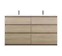 burgbad Lin20 double lavabo en fonte minérale blanc mat avec meuble sous-lavabo, 6 tiroirs parallèles, 1620x495x902mm, SGIC162F5355C0037, Couleur: Chêne décor Cachemire