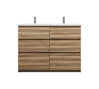 burgbad Lin20 double lavabo en fonte minérale blanc mat avec meuble sous-lavabo, 6 tiroirs parallèles, 1220x495x902mm, SGIC122F5357C0037, Couleur: Cendres Dekor Cappuccino