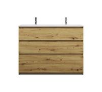 burgbad Lin20 lavabo double en fonte minérale blanc mat avec meuble sous-lavabo, 3 tiroirs, 1220x495x902mm, SGIA122F5353C0037, Couleur: Décor chêne Urban