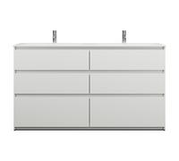 burgbad Lin20 lavabo double en fonte minérale couleur blanc mat avec armoire sous lavabo 6 sorties parallèle, 1620x485x902mm, SGIC162F5375C0037, Couleur: Blanc mat