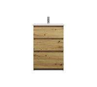 burgbad Lin20 lavabo en céramique avec meuble souslavabo, 3 tiroirs, 630x415x912mm, SGHE063F5353C0001, Couleur: Décor chêne Urban