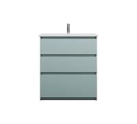 burgbad Lin20 lavabo en céramique avec meuble souslavabo, 3 tiroirs, 830x415x912mm, SGHE083F5395C0001, Couleur: bleu glacé mat / panneau arrière gris anthracite