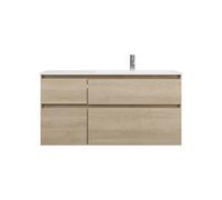 burgbad Lin20 lavabo en fonte minérale blanc brillant à droite, meuble sous lavabo inclus, 4 tiroirs 2 tailles différentes, 1220x495x612mm, SGIJ122RF5355C0001, Couleur: Chêne décor Cachemire