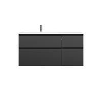 burgbad Lin20 lavabo en fonte minérale blanc brillant à gauche, meuble sous lavabo inclus, 4 tiroirs 2 tailles différentes, 1220x495x612mm, SGIJ122LF5381C0001, Couleur: Gris foncé mat