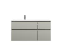 burgbad Lin20 lavabo en fonte minérale blanc brillant à gauche, meuble sous lavabo inclus, 4 tiroirs 2 tailles différentes, 1220x495x612mm, SGIJ122LF5352C0001, Couleur: Gris basalte mat avec chant las
