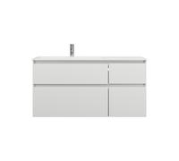 burgbad Lin20 lavabo en fonte minérale blanc brillant à gauche, meuble sous lavabo inclus, 4 tiroirs 2 tailles différentes, 1220x495x612mm, SGIJ122LF5375C0001, Couleur: Blanc mat