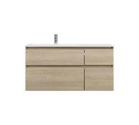 burgbad Lin20 lavabo en fonte minérale blanc brillant à gauche, meuble sous lavabo inclus, 4 tiroirs 2 tailles différentes, 1220x495x612mm, SGIJ122LF5355C0001, Couleur: Chêne décor Cachemire