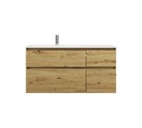 burgbad Lin20 lavabo en fonte minérale blanc brillant à gauche, meuble sous lavabo inclus, 4 tiroirs 2 tailles différentes, 1220x495x612mm, SGIJ122LF5353C0001, Couleur: Décor chêne Urban