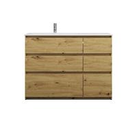 burgbad Lin20 lavabo en fonte minérale blanc brillant, affleurant à gauche, meuble sous lavabo inclus, 6 tiroirs 2 tailles différentes, 1220x495x902mm, SGIK122LF5353C0001, Couleur: Décor chêne Urban