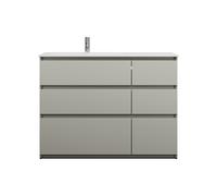 burgbad Lin20 lavabo en fonte minérale blanc brillant, affleurant à gauche, meuble sous lavabo inclus, 6 tiroirs 2 tailles différentes, 1220x495x902mm, SGIK122LF5352C0001, Couleur: Gris basalte mat av