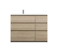 burgbad Lin20 lavabo en fonte minérale blanc brillant, affleurant à gauche, meuble sous lavabo inclus, 6 tiroirs 2 tailles différentes, 1220x495x902mm, SGIK122LF5355C0001, Couleur: Chêne décor Cachemi