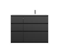 burgbad Lin20 lavabo en fonte minérale blanc brillant aligné à droite inclus meuble sous-lavabo 6 tiroirs 2 tailles différentes, 1220x495x902mm, SGIK122RF5381C0001, Couleur: Gris foncé mat