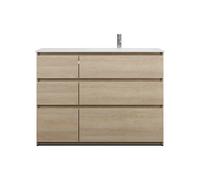 burgbad Lin20 lavabo en fonte minérale blanc brillant aligné à droite inclus meuble sous-lavabo 6 tiroirs 2 tailles différentes, 1220x495x902mm, SGIK122RF5355C0001, Couleur: Chêne décor Cachemire