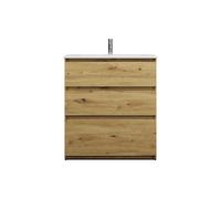 burgbad Lin20 lavabo en fonte minérale blanc brillant avec meuble souslavabo, 3 tiroirs, 820x415x902mm, SGHS082F5353C0001, Couleur: Décor chêne Urban