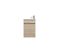 burgbad Lin20 lavabo en fonte minérale Blanc brillant y compris meuble sous-lavabo avec bandeau et 1 porte, charnières à droite, 420x270x600, SGIE042LF5355C0001, Couleur: Chêne décor Cachemire