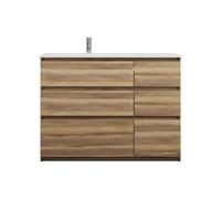 burgbad Lin20 lavabo en fonte minérale blanc mat affleurant à gauche y compris meuble sous-lavabo, 6 tiroirs 2 tailles différentes, 1220x495x902mm, SGIK122LF5357C0037, Couleur: Cendres Dekor Cappuccin