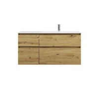 burgbad Lin20 lavabo en fonte minérale blanc mat aligné à droite inclus meuble sous-lavabo, 4 tiroirs 2 tailles différentes, 1220x495x612mm, SGIJ122RF5353C0037, Couleur: Décor chêne Urban