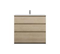 burgbad Lin20 lavabo en fonte minérale blanc mat avec meuble sous-lavabo, 3 tiroirs, 1020x495x902mm, SGHU102F5355C0037, Couleur: Chêne décor Cachemire