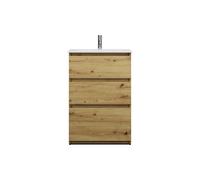 burgbad Lin20 lavabo en fonte minérale blanc mat avec meuble sous-lavabo, 3 tiroirs, 620x415x902mm, SGHS062F5353C0037, Couleur: Décor chêne Urban