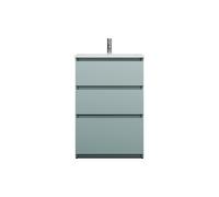 burgbad Lin20 lavabo en fonte minérale blanc mat avec meuble sous-lavabo, 3 tiroirs, 620x415x902mm, SGHS062F5395C0037, Couleur: bleu glacé mat / panneau arrière gris anthracite