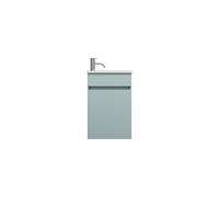 burgbad Lin20 lavabo en fonte minérale blanc mat avec meuble sous-lavabo avec bandeau et 1 porte, charnières à droite, 420x270x600, SGIE042RF5395C0037, Couleur: bleu glacé mat / panneau arrière gris a