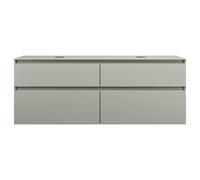 burgbad Lin20 meuble sous-lavabo avec plan de toilette, 2 vasques, 4 tiroirs, 1602x552x611mm, SGRC160F5352, Couleur: Gris basalte mat avec chant laser