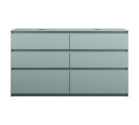 burgbad Lin20 meuble sous-lavabo avec plan de toilette, 2 vasques, 6 tiroirs, 1602x487x900mm, SGII160F5395, Couleur: bleu glacé mat / panneau arrière gris anthracite