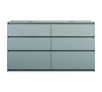 burgbad Lin20 meuble sous-lavabo avec plan de toilette, 2 vasques, 6 tiroirs, 1602x552x900mm, SGRD160F5395, Couleur: bleu glacé mat / panneau arrière gris anthracite