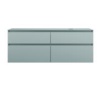burgbad Lin20 Meuble sous-lavabo avec plan de toilette, découpe de la cuve à droite, 4 tiroirs, 1602x487x661mm, SGIF160RF5395, Couleur: bleu glacé mat / panneau arrière gris anthracite