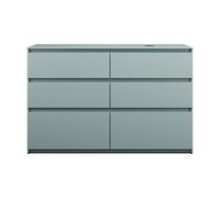 burgbad Lin20 meuble sous-lavabo avec plan de toilette, découpe de la cuve à droite, 6 tiroirs, 1402x552x900mm, SGRB140RF5395, Couleur: bleu glacé mat / panneau arrière gris anthracite