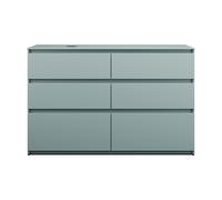 burgbad Lin20 meuble sous-lavabo avec plan de toilette, découpe de la cuve à gauche, 6 tiroirs, 1402x552x900mm, SGRB140LF5395, Couleur: bleu glacé mat / panneau arrière gris anthracite