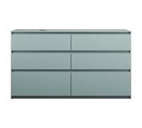 burgbad Lin20 meuble sous-lavabo avec plan de toilette, découpe de la cuve à gauche, 6 tiroirs, 1602x487x900mm, SGIG160LF5395, Couleur: bleu glacé mat / panneau arrière gris anthracite