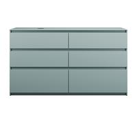 burgbad Lin20 meuble sous-lavabo avec plan de toilette, découpe de la cuve à gauche, 6 tiroirs, 1602x552x900mm, SGRB160LF5395, Couleur: bleu glacé mat / panneau arrière gris anthracite