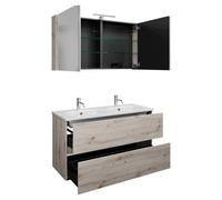 burgbad Rocio Ensemble armoire de toilette avec éclairage LED, lavabo double et meuble sous-lavabo, largeur 1200mm, SGYS120F6225C0001, Couleur: DÃ©cor chÃªne argent