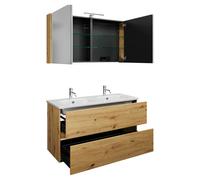 burgbad Rocio Ensemble armoire de toilette avec éclairage LED, lavabo double et meuble sous-lavabo, largeur 1200mm, SGYS120F6224C0001, Couleur: Décor chêne Urban