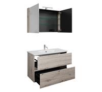 burgbad Rocio Ensemble armoire de toilette avec éclairage LED, lavabo et armoire sous lavabo, largeur 1000mm, SGYQ100F6225C0001, Couleur: DÃ©cor chÃªne argent