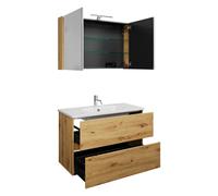 burgbad Rocio Ensemble armoire de toilette avec éclairage LED, lavabo et armoire sous lavabo, largeur 1000mm, SGYQ100F6224C0001, Couleur: Décor chêne Urban