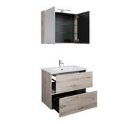burgbad Rocio Ensemble composé d'une armoire de toilette avec éclairage LED, d'un lavabo et d'un meuble sous-lavabo, largeur 800mm, SGYQ080F6225C0001, Couleur: DÃ©cor chÃªne argent