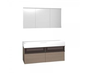 burgbad Yumo set lavabo en céramique avec meuble sous-lavabo, y compris armoire de toilette avec éclairage LED du lavabo, largeur : 1315mm, version droite, SFLC132RF3194G0179, Couleur: Acrylique Gris 